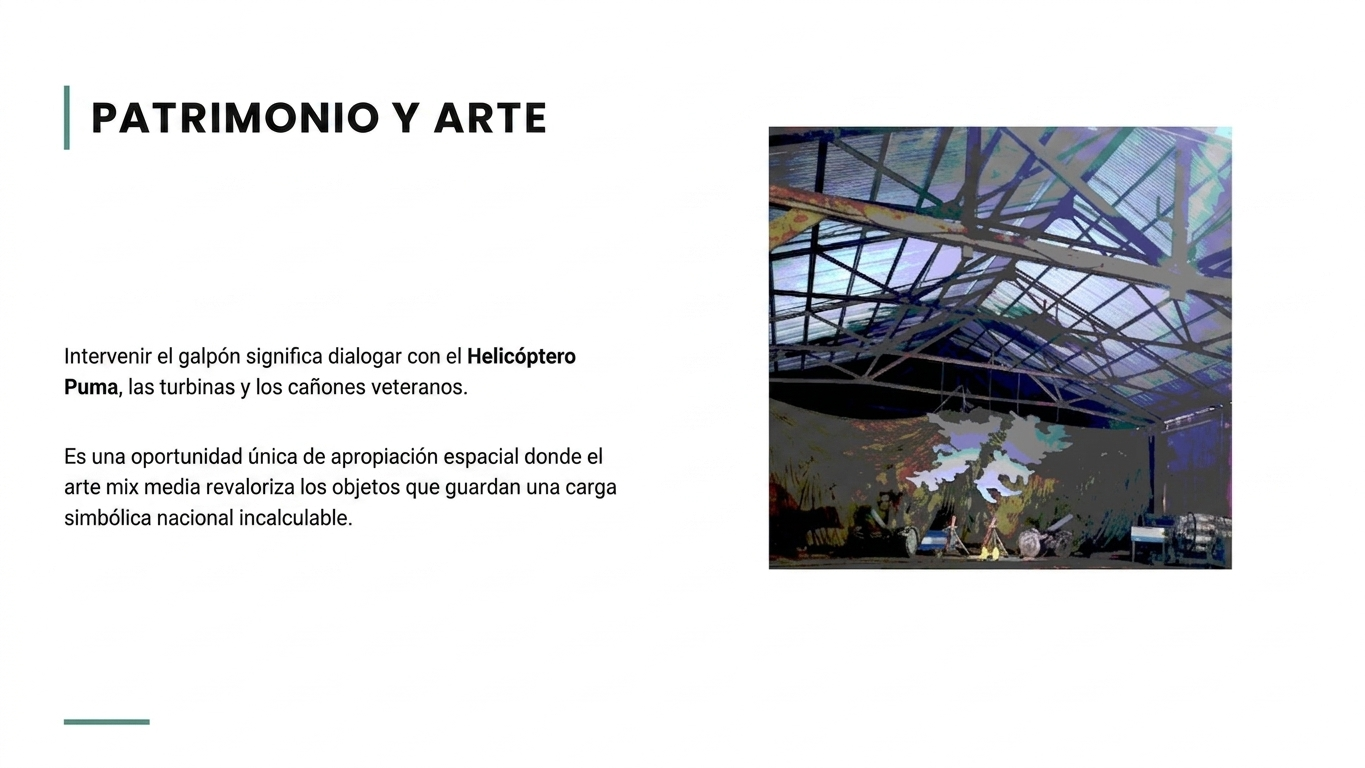 patrimonio y arte, intervenir el hangar o galpon con producciones artísticas contemporáneas